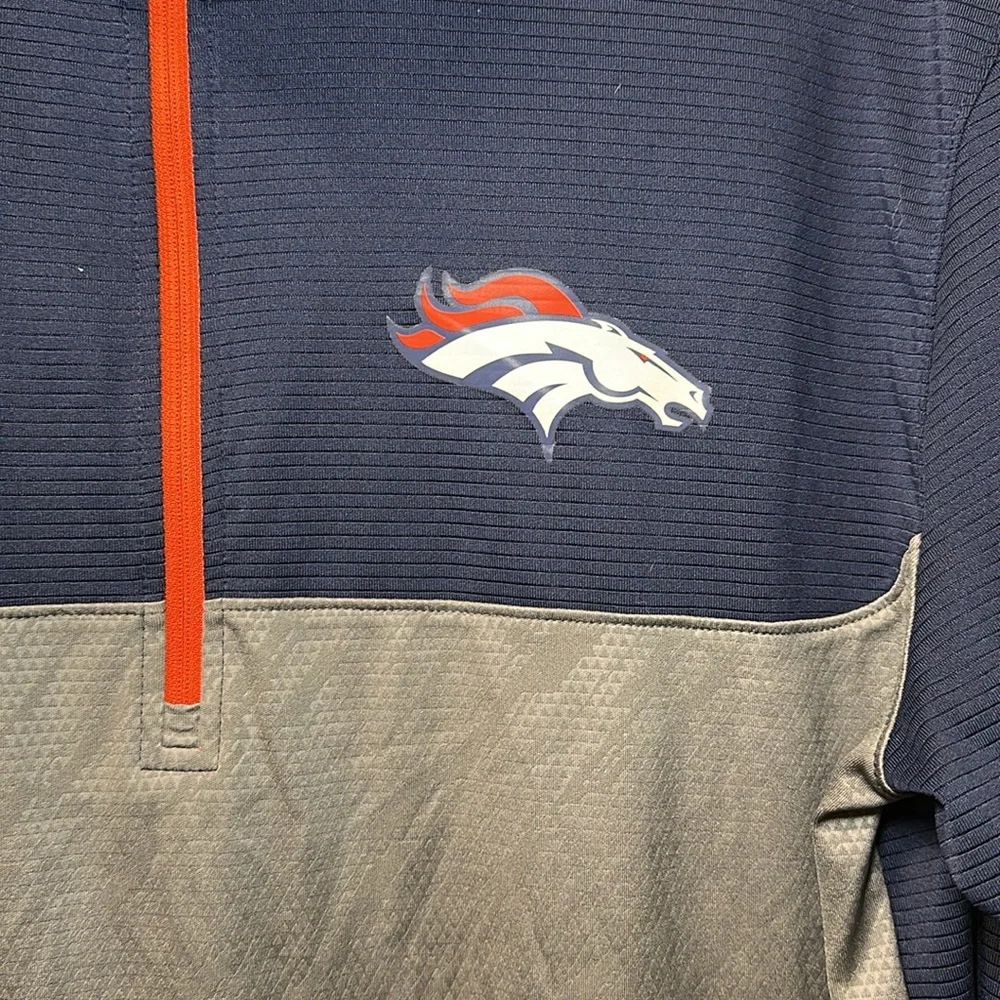 NFL Fanatics Men’s Gray/Navy Denver Broncos Half-Zip Long Sleeve Pullover Sz L